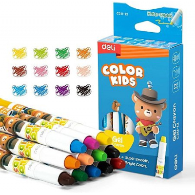 Большое фото товара - Гелевые мелки 12цв "Цветные дети/Сolor kids" EC211-12 (1863065) Deli, 12-214583. Вариант №1