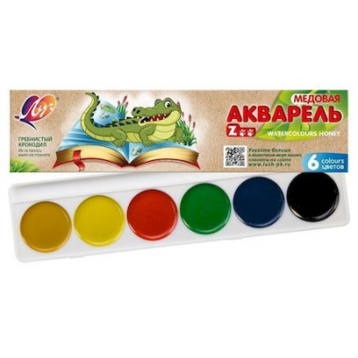 Большое фото товара - Краски акварельные медовые   6цв "ZOO" без кист. картон.уп 19С1246-08 Луч, 12-36470. Вариант №1
