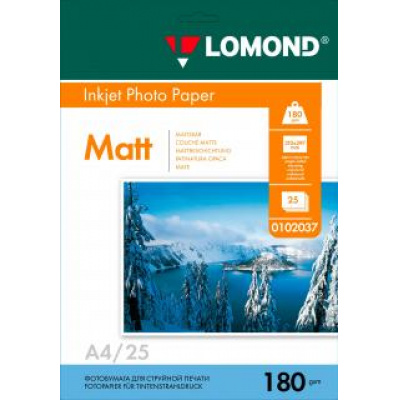 Большое фото товара - Фотобумага А4  25л 180г матовая односторонняя 0102037 LOMOND, 12-39703. Вариант №1