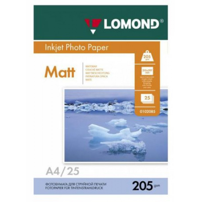 Большое фото товара - Фотобумага А4  25л 205г матовая односторонняя 0102124 LOMOND, 12-75652. Вариант №1