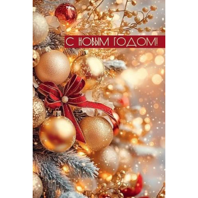 Большое фото товара - 50001758 С Новым годом! (открытка, текст, блестки), (Праздник), 13-1008398. Вариант №1