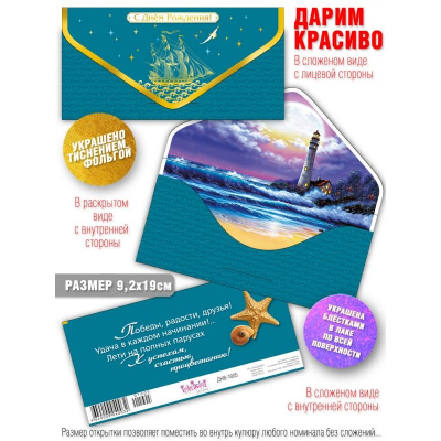 Большое фото товара - ДНВ1005 С Днем рождения! (конверт для денег, текст, фольга, блестки, мужской), (ГрандКард), 13-1009623. Вариант №1