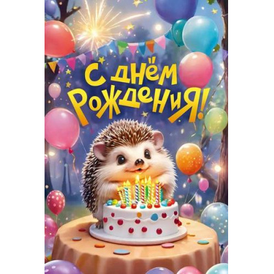 Большое фото товара - 70001065 С Днем рождения! (открытка, текст, блестки, детская), (МирПоздр), 13-1011705. Вариант №1