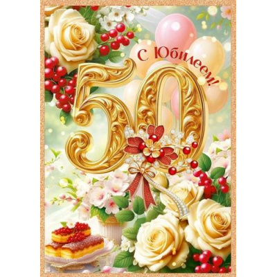 Большое фото товара - 90001515 С Юбилеем! 50 лет (открытка, гигант, текст, блестки), (ОткрытаяПланета), 13-1011851. Вариант №1