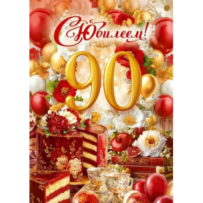 Большое фото товара - 90001782 С Юбилеем! 90 лет (открытка, гигант, текст, блестки), (ОткрытаяПланета), 13-1011897. Вариант №1