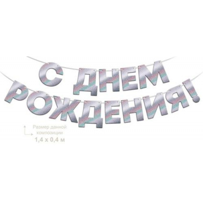 Большое фото товара - 90001843 Гирлянда С Днем Рождения! (длина 3 метра, фольга), (ОткрытаяПланета), 13-1018640. Вариант №1