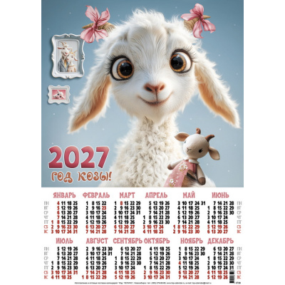 Большое фото товара - Календарь листовой 2027 А3 С игрушкой (Символ года) (лак) 3739, (Келинс, 2026), Л, 13-1022345. Вариант №1