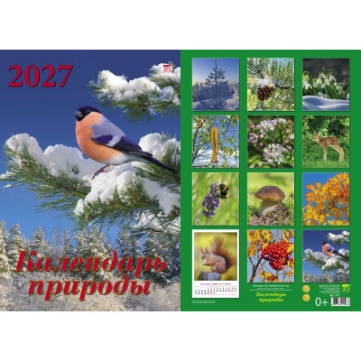 Большое фото товара - КалендарьНастенный 2027 Календарь природы (350*500, с ригелем, на спирали, перекидной) 12713, (День за днем), 13-1022598. Вариант №1