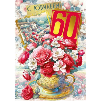 Большое фото товара - 046106 С Юбилеем! 60 (открытка, гигант, текст, фольга, карман для денег), (МирПоздр), 13-1023314. Вариант №1