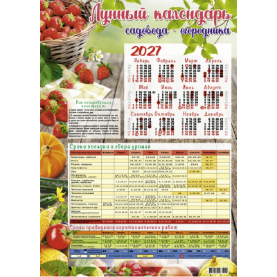 Большое фото товара - Календарь листовой 2027 А2 Лунный №2 (лак) 27156, (Келинс, 2026), Л, 13-1025495. Вариант №1