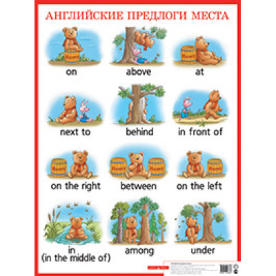 Большое фото товара - НаглядныеПособия Плакат Английские предлоги места (А2), (Айрис-пресс, 2019), Л, c.1, 13-457856. Вариант №1