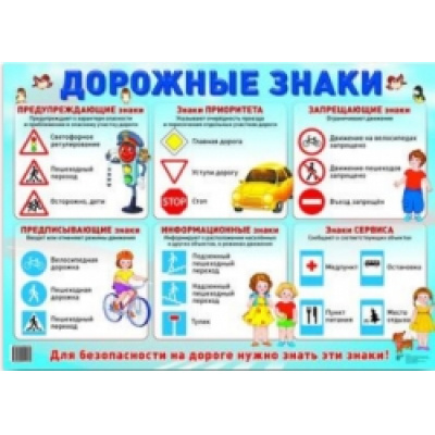 Большое фото товара - Плакат Дорожные знаки (познавательное и речевое развитие) (разрезные картинки) (А2), (Сфера, 2024), К, c.1, 13-647386. Вариант №1