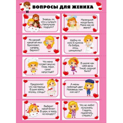 Большое фото товара - 070611 Плакат "Вопросы для жениха" (А2, текст), (МирПоздр), 13-765826. Вариант №1