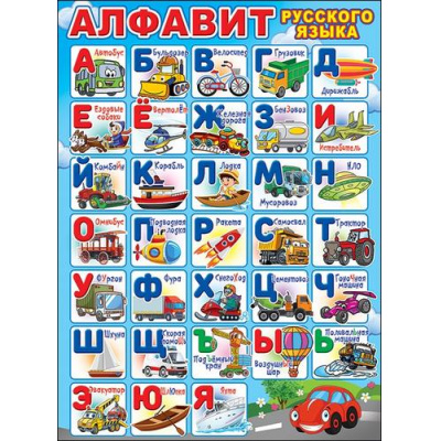 Большое фото товара - 0800828 Плакат "Алфавит русского языка" (транспорт) (А2, текст), (Праздник), 13-835809. Вариант №1