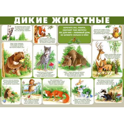 Большое фото товара - 2205000 Плакат "Дикие животные" (А2, текст), (ИмперияПоздр), 13-872221. Вариант №1