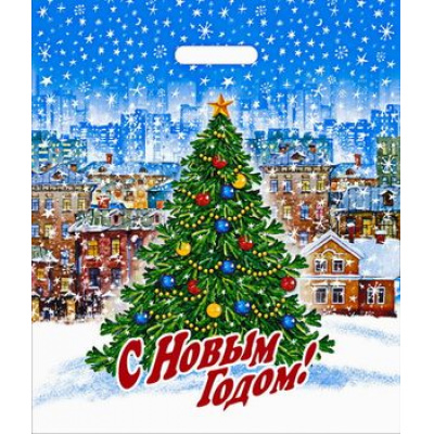 Большое фото товара - Пакет Полиэтиленовый 40*47 С Новым годом! Городская елка 44179, (ООО "Интерпак"), 13-886081. Вариант №1