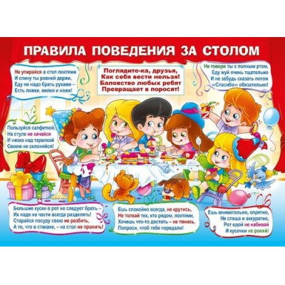 Большое фото товара - 071090 Плакат "Правила поведения за столом" (А2, текст), (МирПоздр), 13-891833. Вариант №1