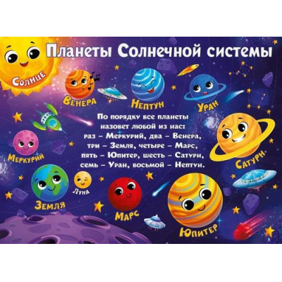 Большое фото товара - 071560 Плакат "Планеты Солнечной системы" (600*440мм, текст), (МирПоздр), 13-956431. Вариант №1
