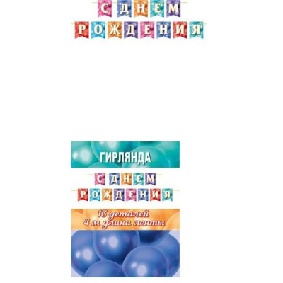 Большое фото товара - 815154 Гирлянда "С днем рождения!" (4м), (МирОткр), 13-976675. Вариант №1