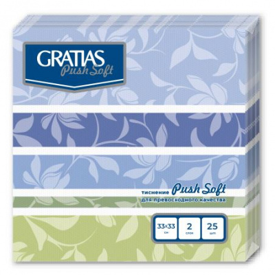 Большое фото товара - 35759 Салфетки бумажные Gratias PushSoft. Цветы и полоски (33*33см, 2-слоя, 25шт., голубой и зеленый), (ООО "ТишьюПром"), 13-978406. Вариант №1