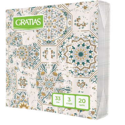 Большое фото товара - 36480 Салфетки бумажные Gratias. Орнамент Марокко (33*33см, 3-слоя, 20шт.), (ООО "ТишьюПром"), 13-978439. Вариант №1