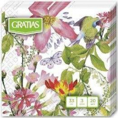 Большое фото товара - 34691 Салфетки бумажные Gratias. Тропический сад (33*33см, 3-слоя, 20шт.), (ООО "ТишьюПром"), 13-980193. Вариант №1