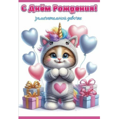 Большое фото товара - 50000135 С Днем рождения! Замечательной девочке (открытка, текст, детская), (Праздник), 13-987811. Вариант №1