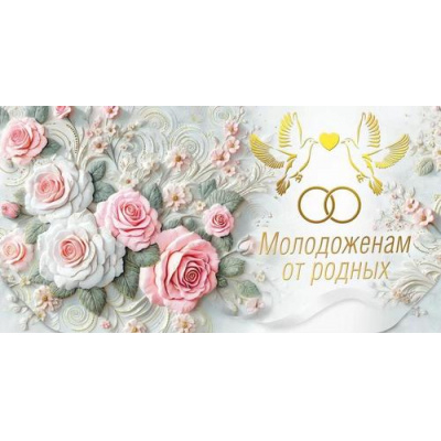 Большое фото товара - 075856 Молодоженам от родных! (конверт для денег, 13*25см, текст, фольга), (МирПоздр), 13-990681. Вариант №1
