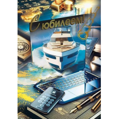 Большое фото товара - 70000608 С Юбилеем! (открытка, гигант, текст, фольга, мужская), (МирПоздр), 13-995677. Вариант №1
