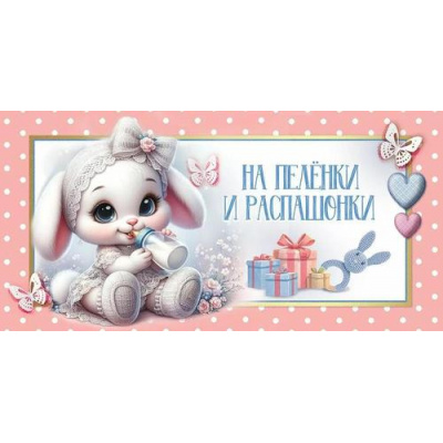 Большое фото товара - 50000730 На пеленки и распашонки (конверт для денег, текст, блестки), (Праздник), 13-997864. Вариант №1